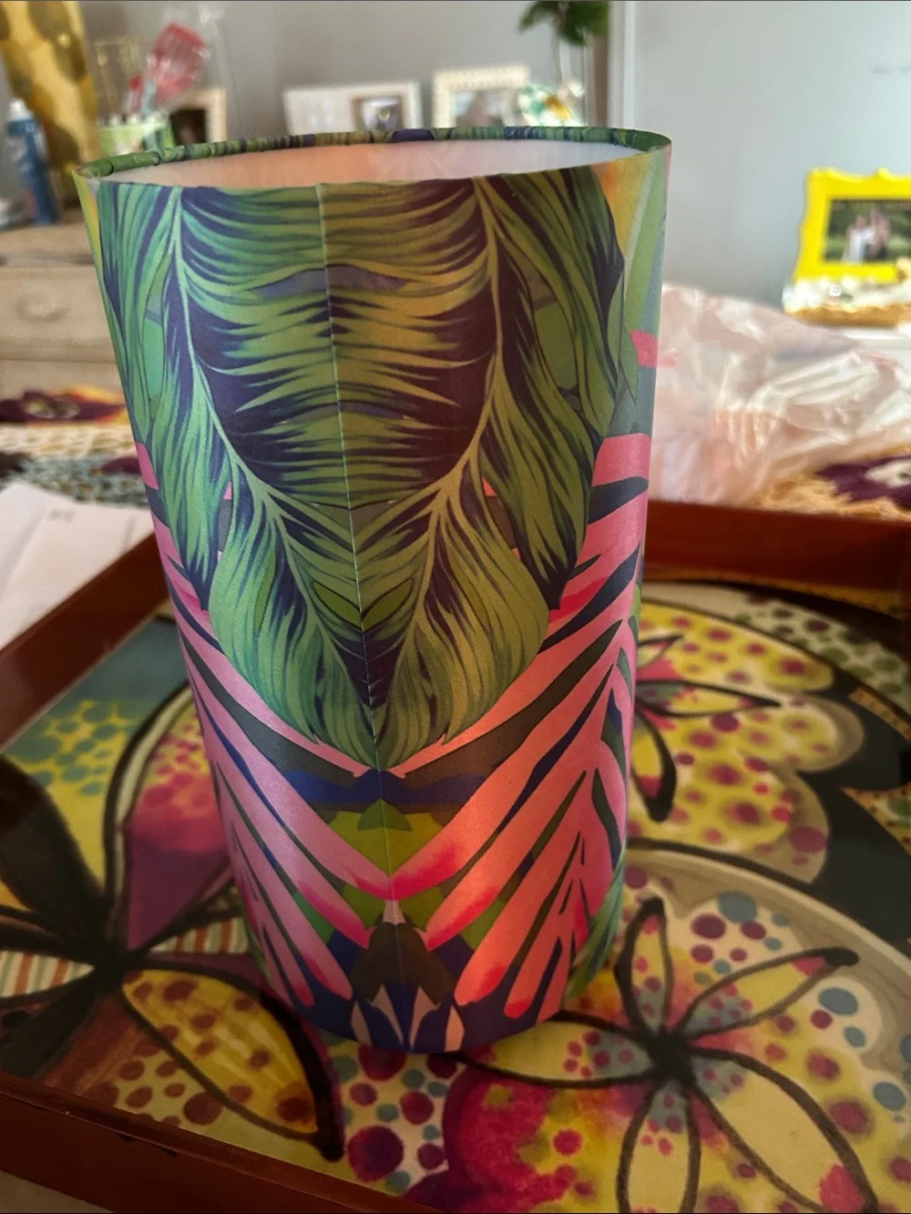 Fabric Fern Accent Light - Pink & Green Tropical Shade